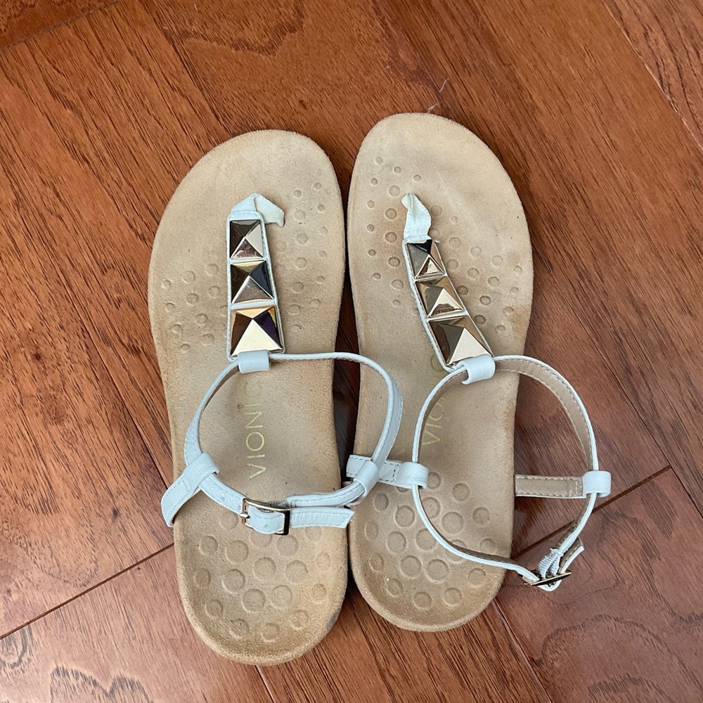 Vionic White Gold Nala T-Strap Bejeweled Sandal Flip Flops Size 8 Comfort Summer